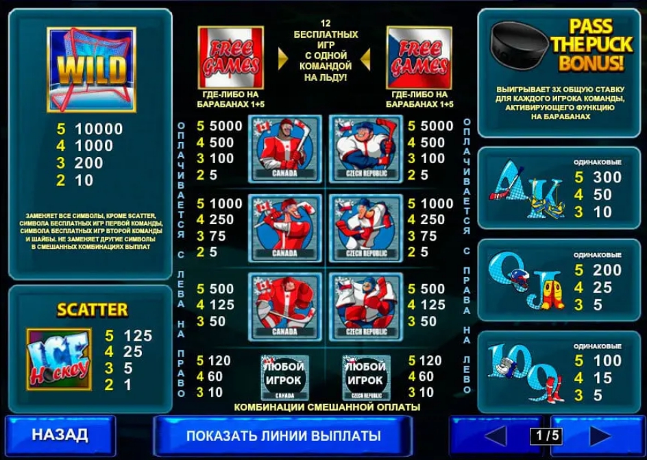 таблица выплат слота Хоккей